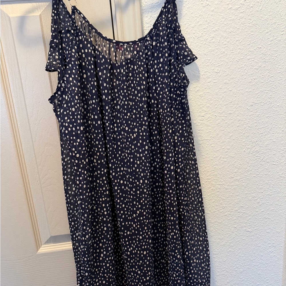 Oscar de la Renta Navy and White Polka Dot Bow sheer nightgown - Picture 3 of 6
